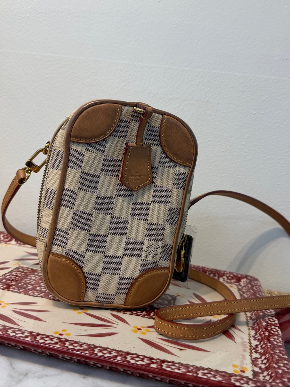 Louis Vuitton Beige Checkered Canvas Crossbody with Brown Leather Trim